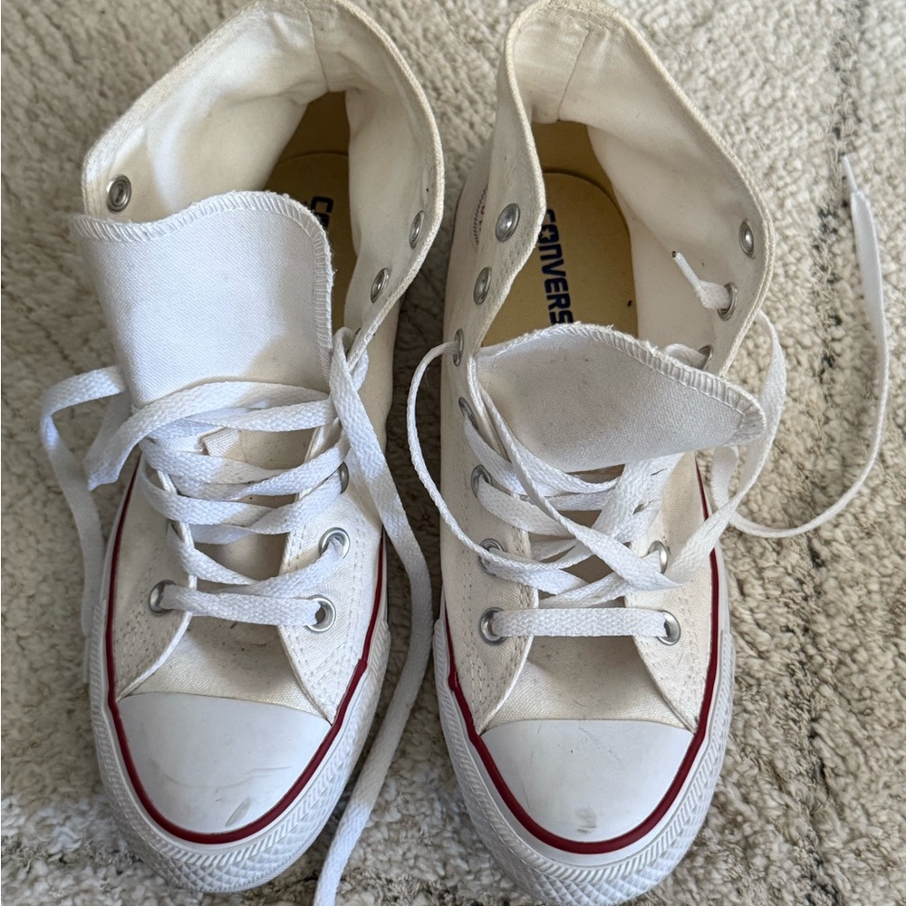 Converse White Canvas High-Tops with Red Trim